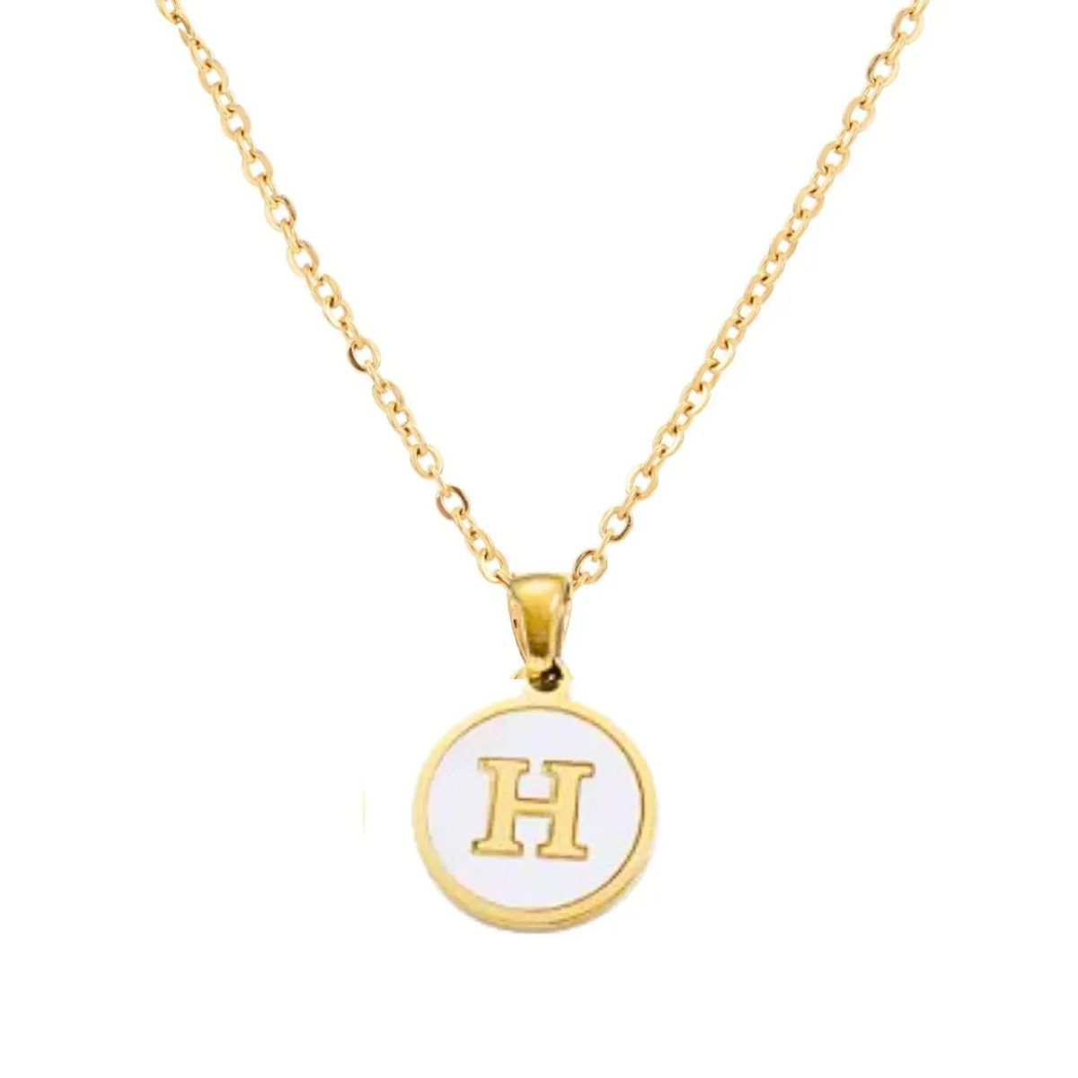 GENERICO - Collar Inicial Nácar con corazón letra H