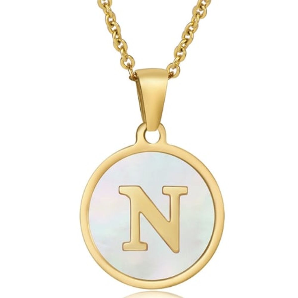 GENERICO - Collar Inicial Nácar con corazón letra N