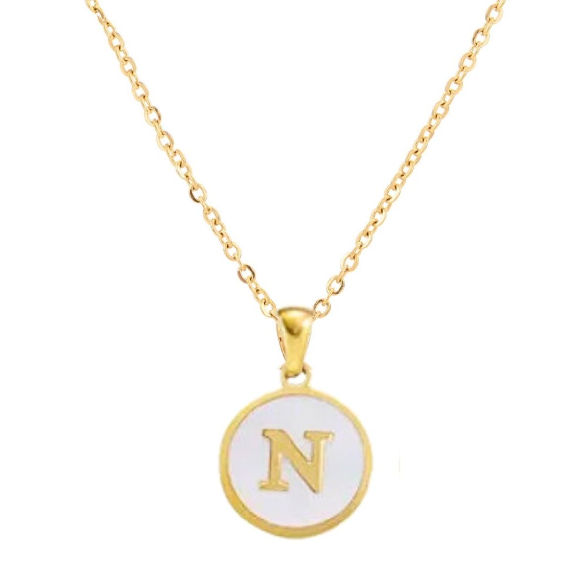 GENERICO - Collar Inicial Nácar con corazón letra N