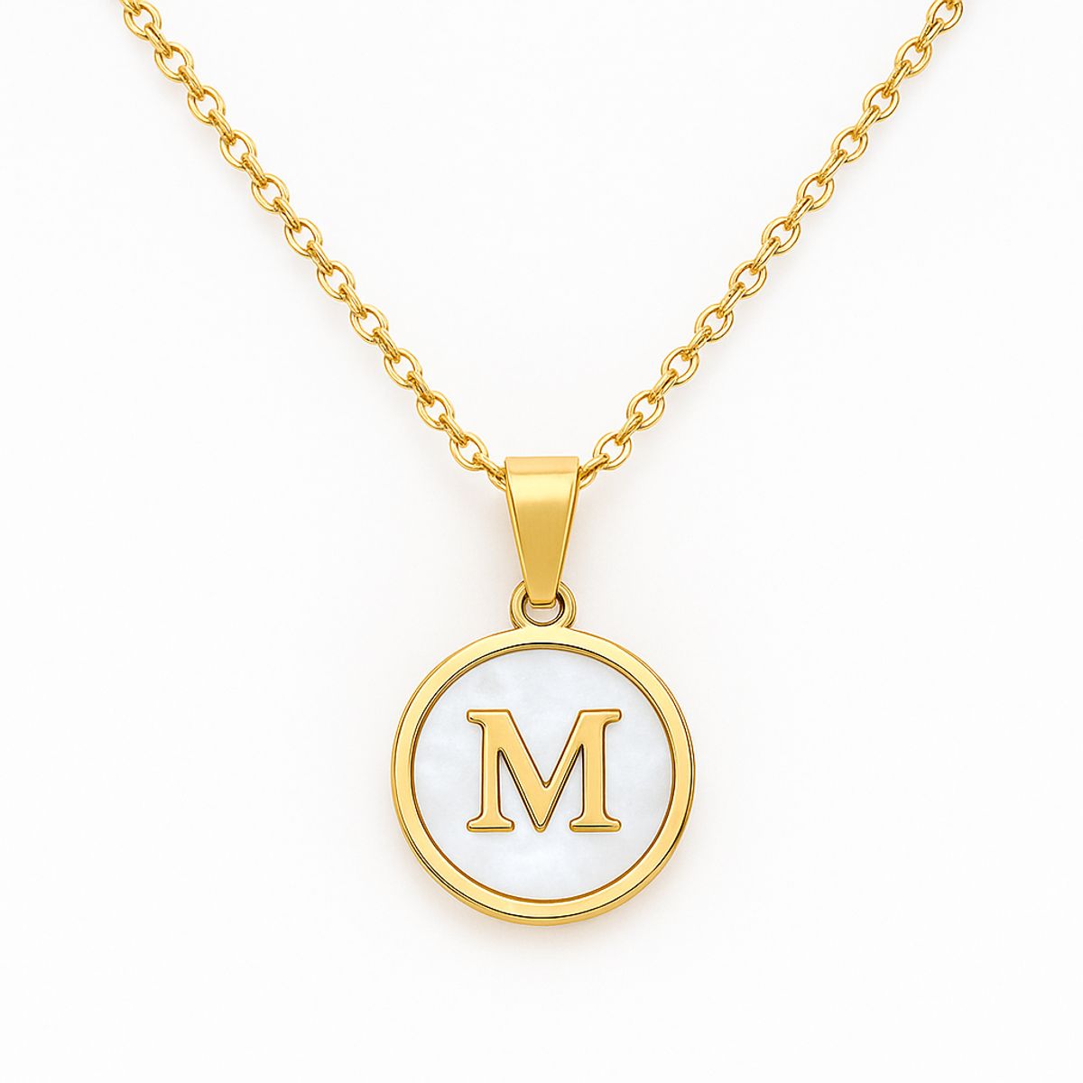 GENERICO - Collar Inicial Nácar con corazón letra M