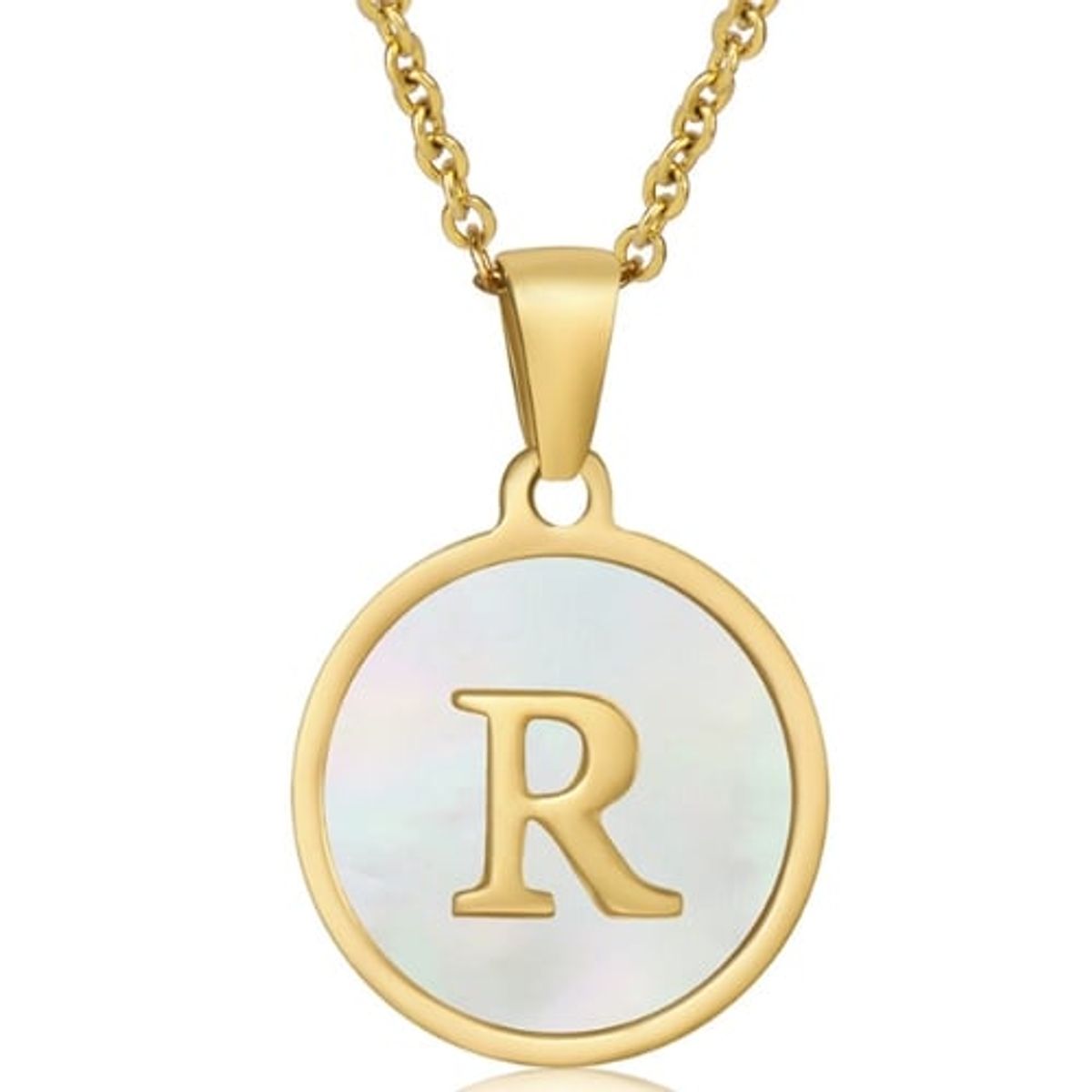 GENERICO - Collar Inicial Nácar con corazón letra R