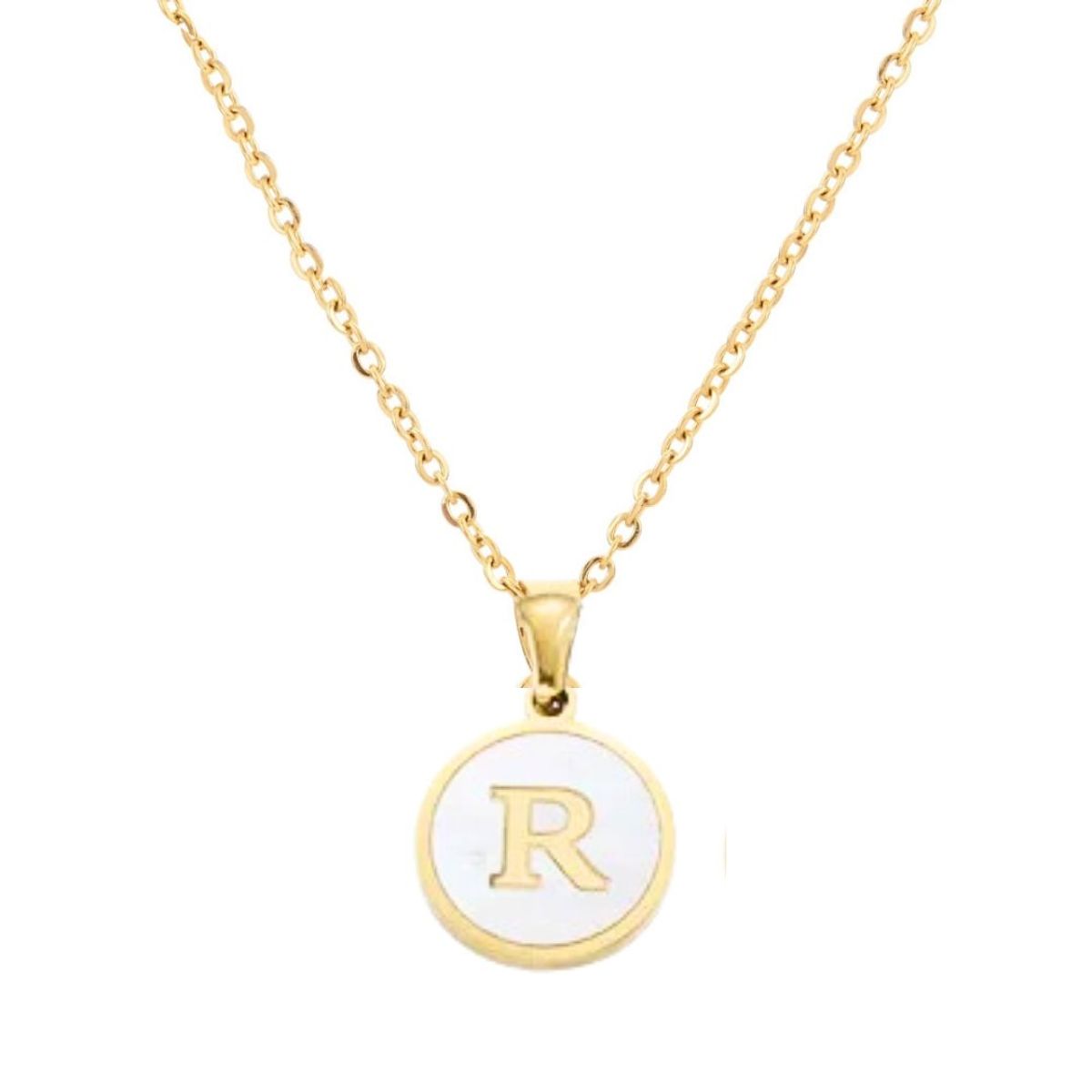 GENERICO - Collar Inicial Nácar con corazón letra R