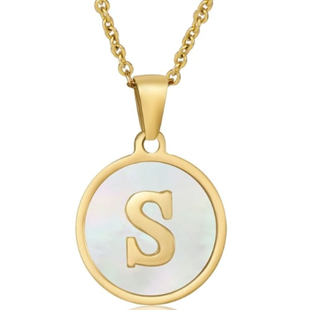 GENERICO - Collar Inicial Nácar con corazón letra S