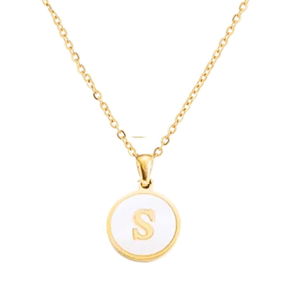 GENERICO - Collar Inicial Nácar con corazón letra S