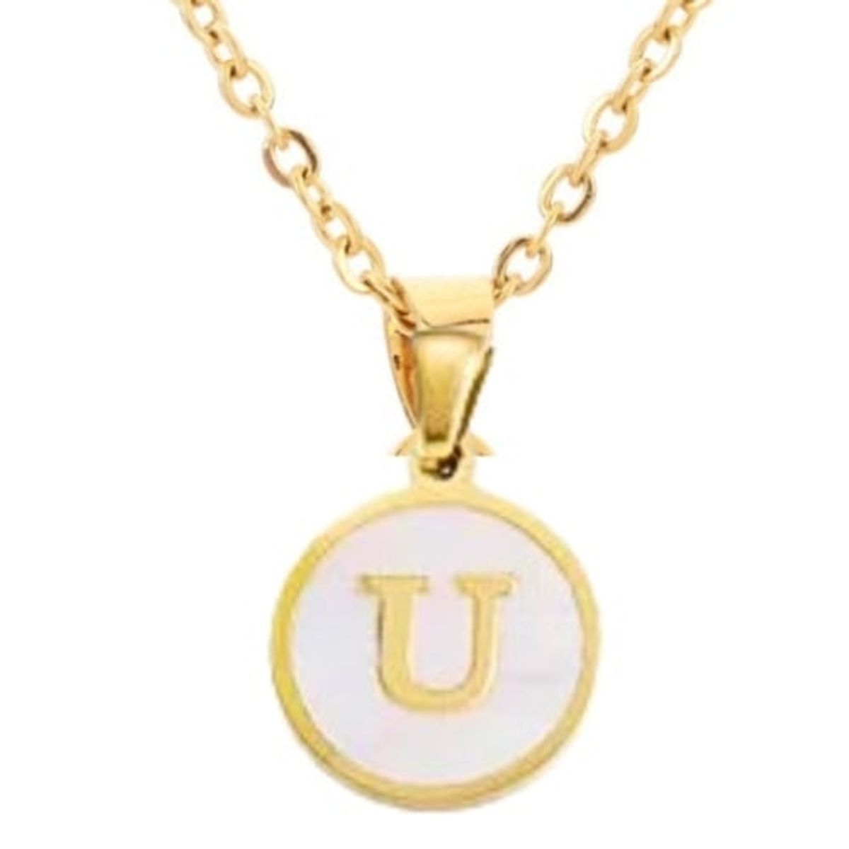 GENERICO - Collar Inicial Nácar con corazón letra U