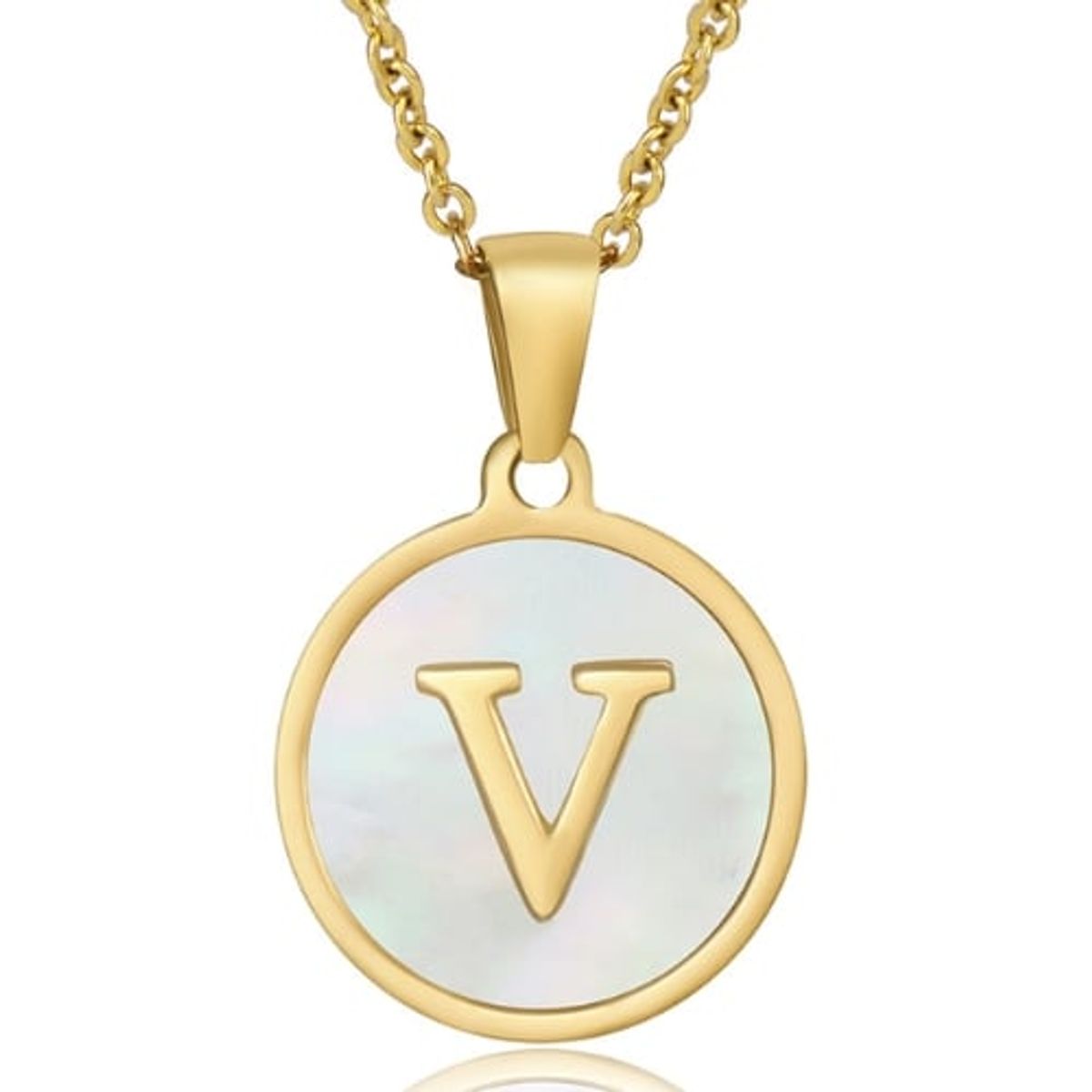 GENERICO - Collar Inicial Nácar con corazón letra V
