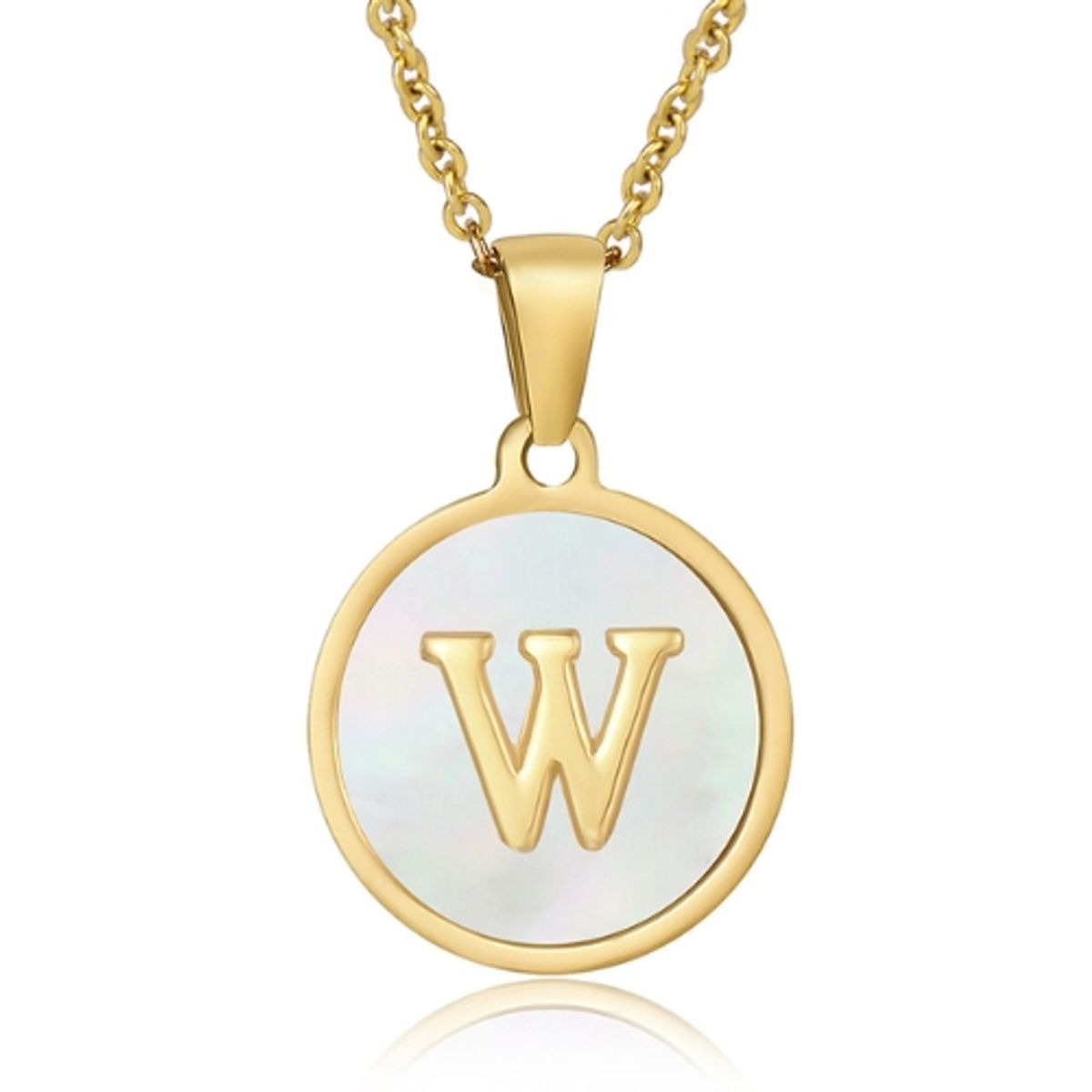 GENERICO - Collar Inicial Nácar con corazón letra W