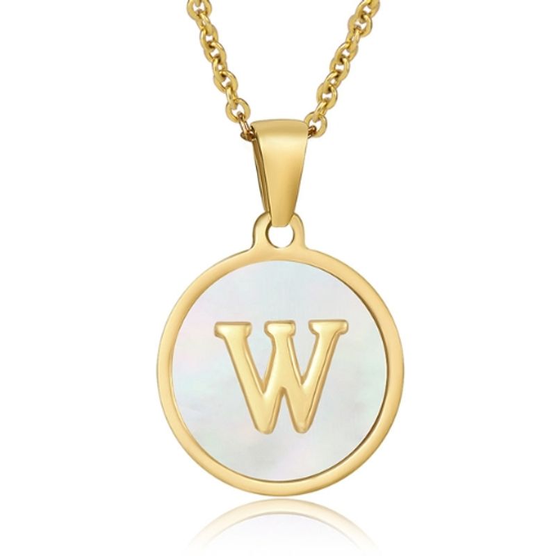 GENERICO - Collar Inicial Nácar con corazón letra W