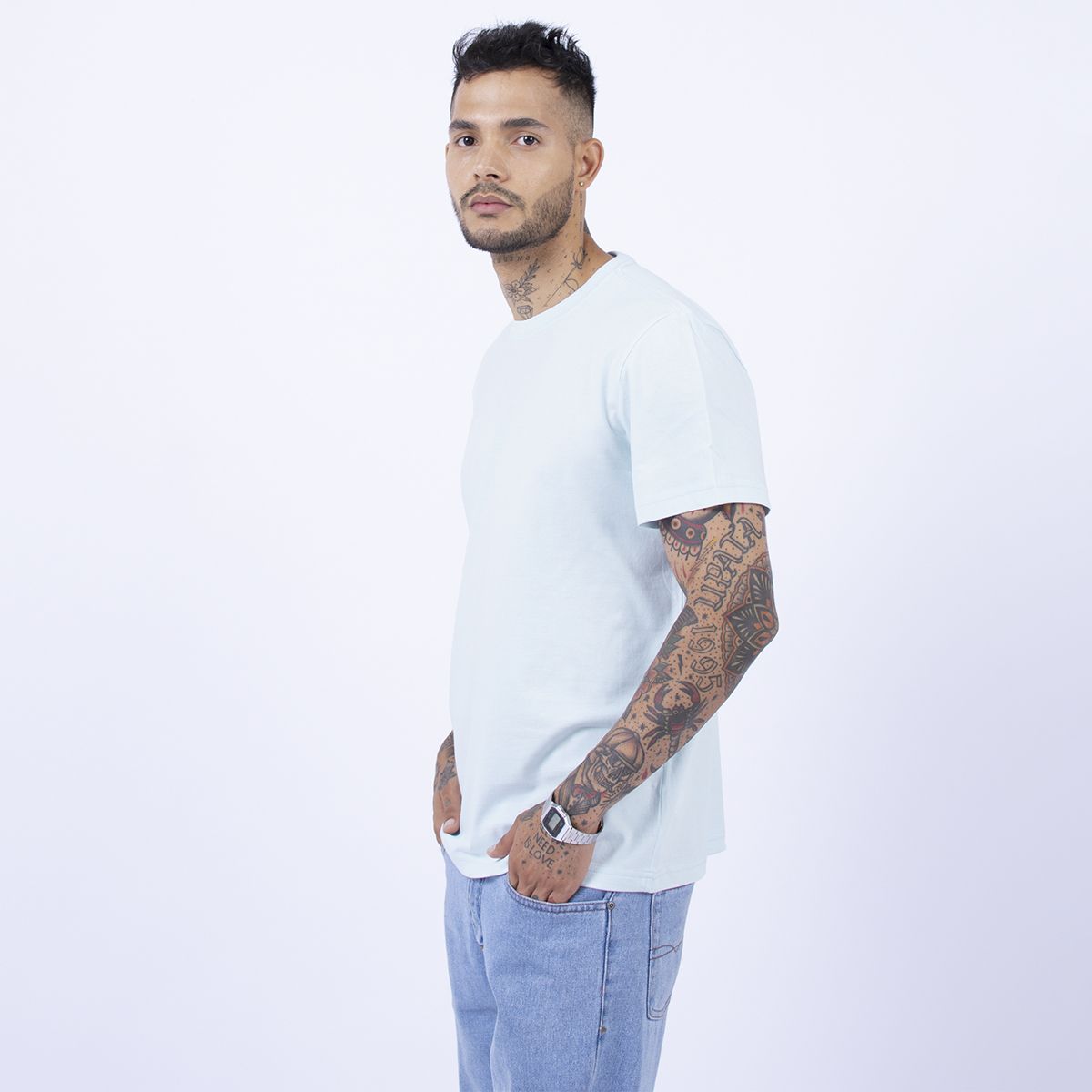 BHEVSK - Polo básico celeste hombre