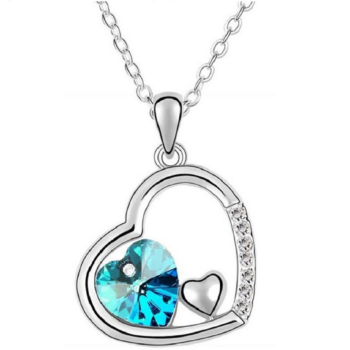 GENERICO - Pack de Joyas Corazón Turquesa Collar + Aretes Navidad Regalo  Genieka_.