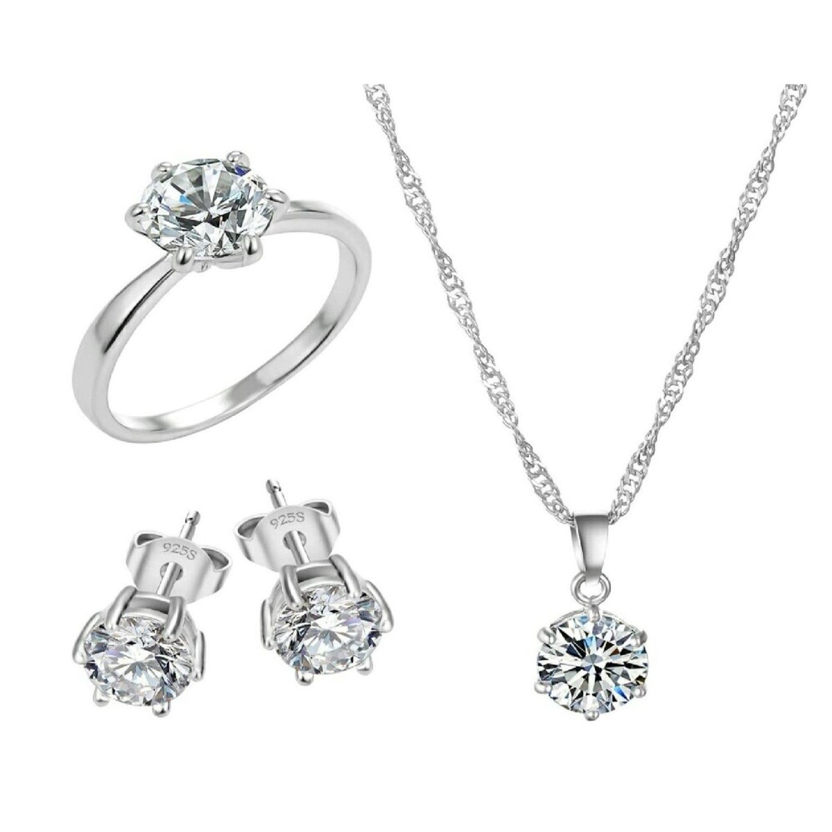 GENERICO - Pack de Joyas Shiny Crystal Collar Aretes y Anillo- Genieka_.