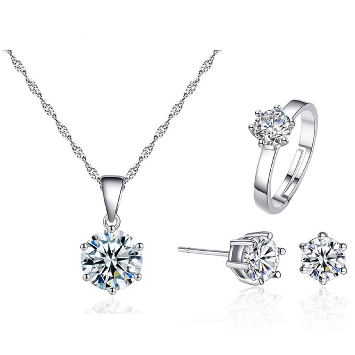 GENERICO - Pack Joyas Shiny Crystal Collar Aretes y Anillo Regalo Navidad Genieka_.