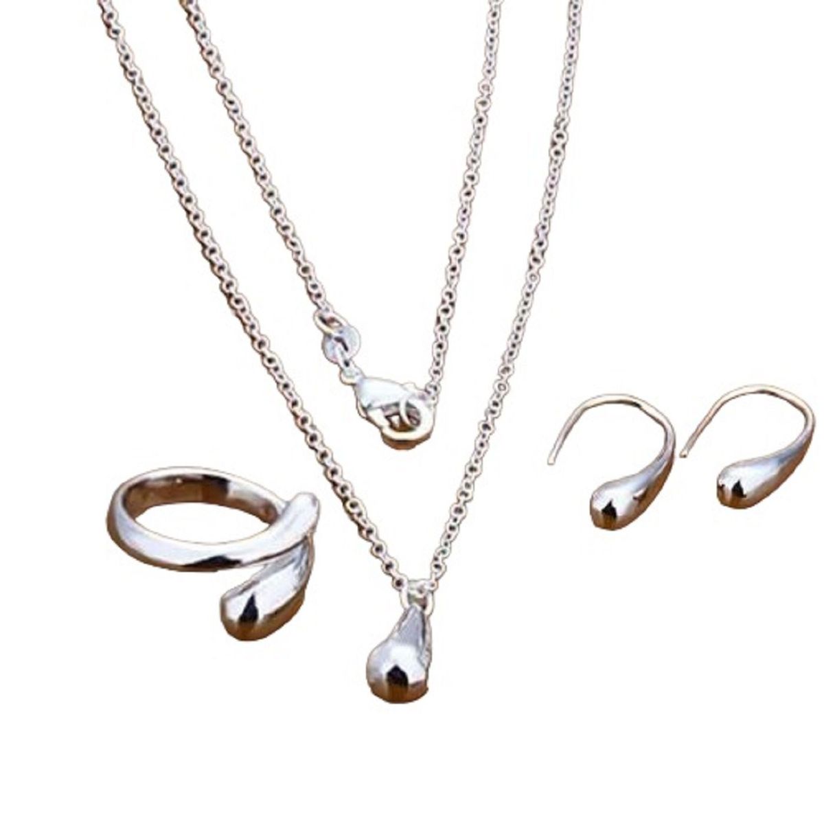 GENERICO - Pack Joyas Soho Silver Collar Anillo y Aretes Navidad Regalo  Genieka_.
