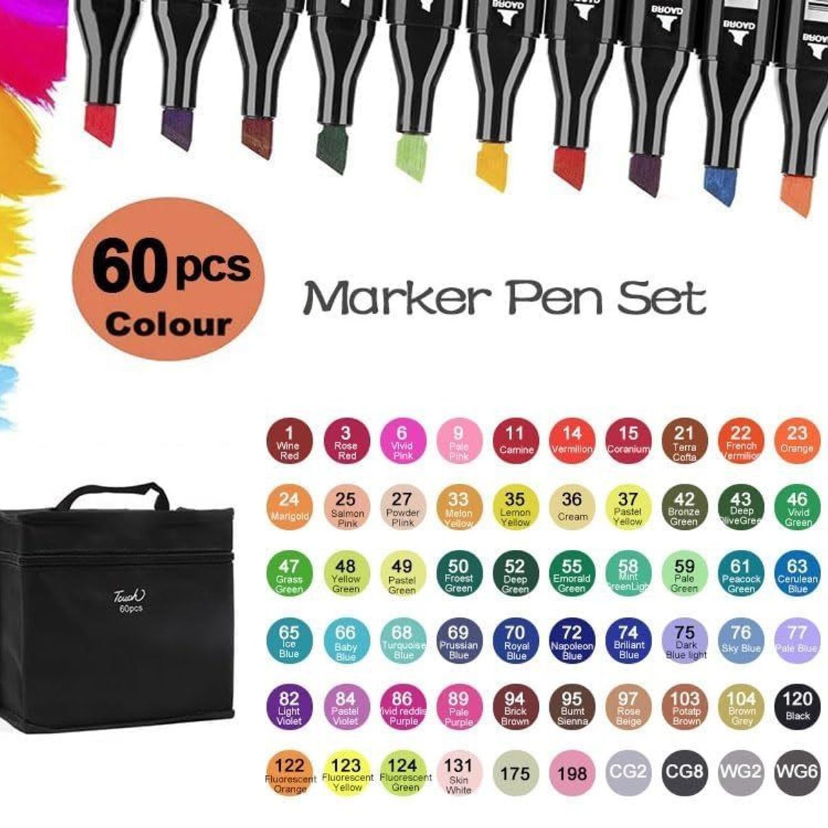 GENERICO - Plumones Doble Punta Marcadores Colores de 60pcs