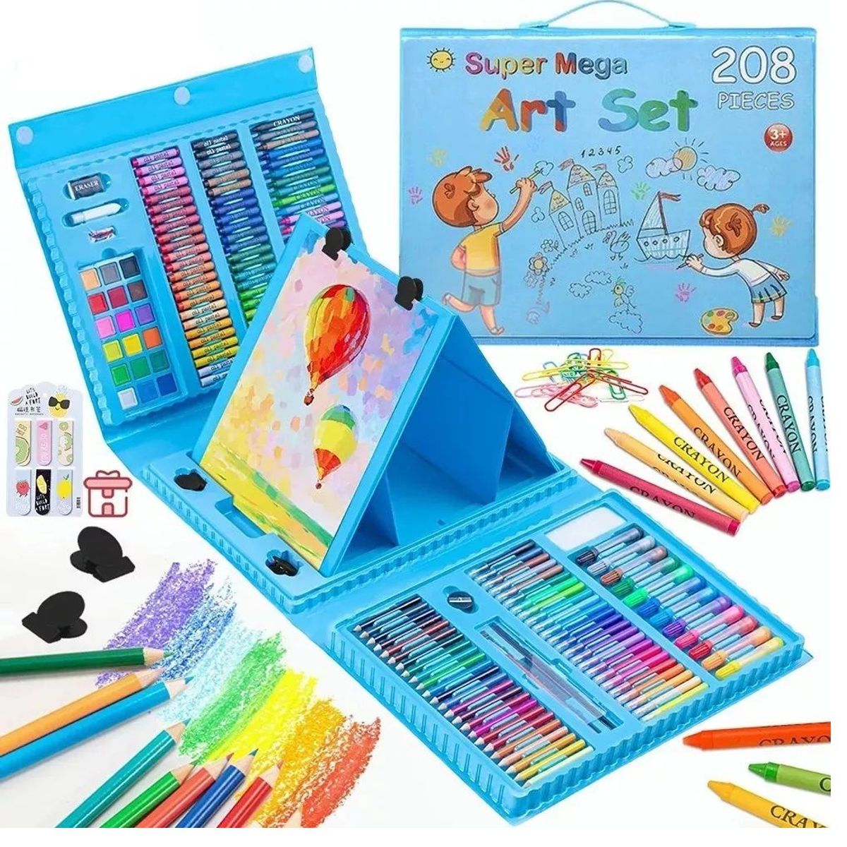 OEM - Mega Set de Arte Dibujo y Pintura 208 Piezas - Celeste