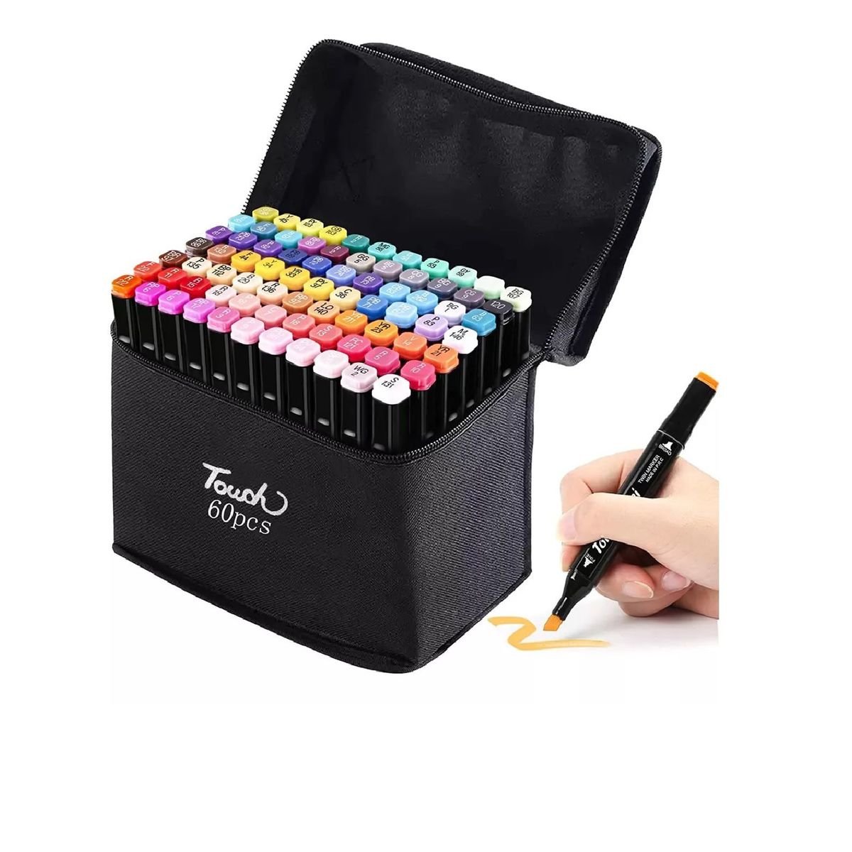 GENERICO - Set de 60 Plumones Marcadores Doble Punta con Estuche