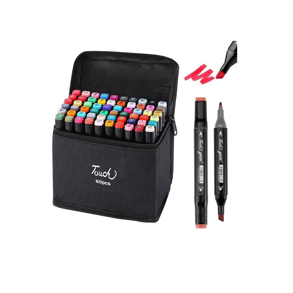 GENERICO - Set de 60 Plumones Marcadores Doble Punta con Estuche