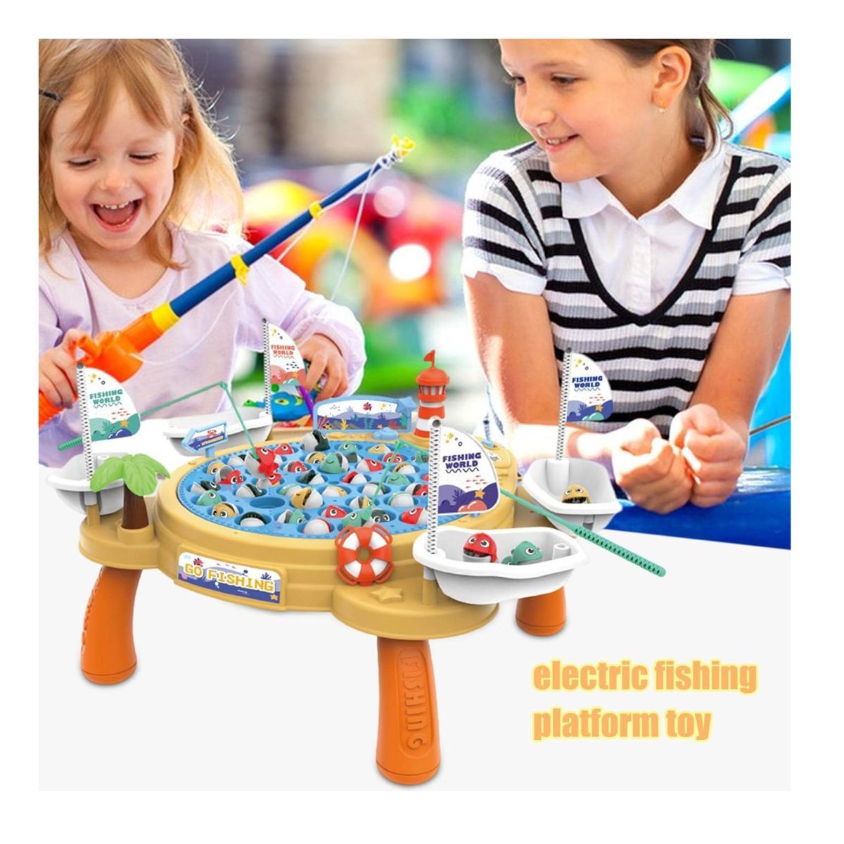 GENERICO - JUEGO MESA DE PESCA GIRATORIO MUSICAL CON LUZ 45 PECES