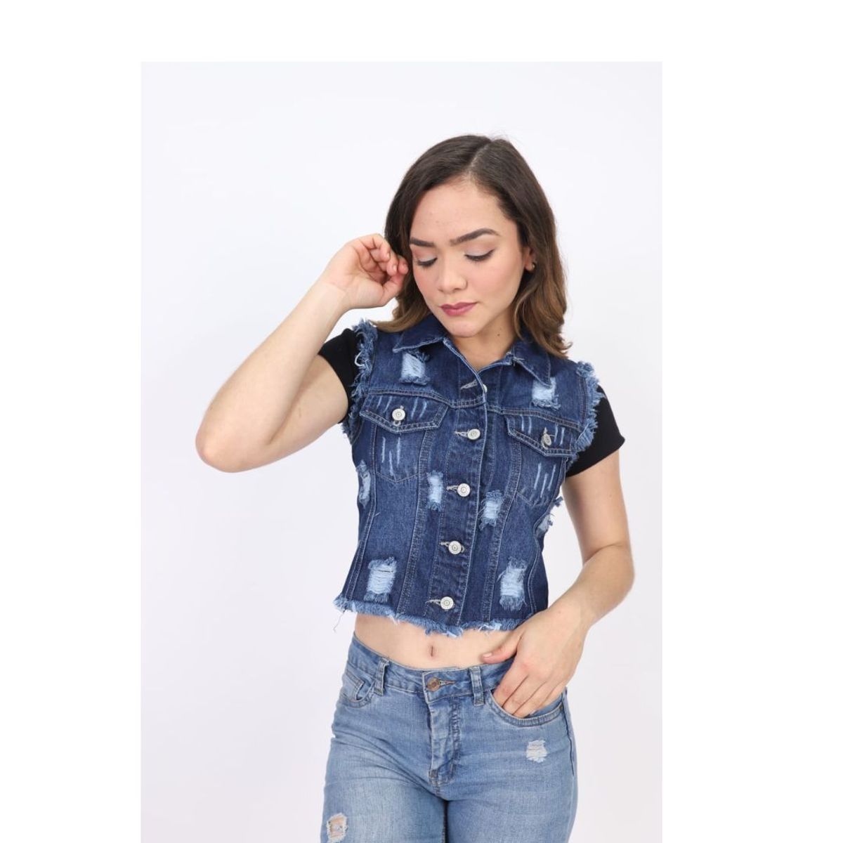 GENERICO - Chaleco Rasgado - Denim Rigido