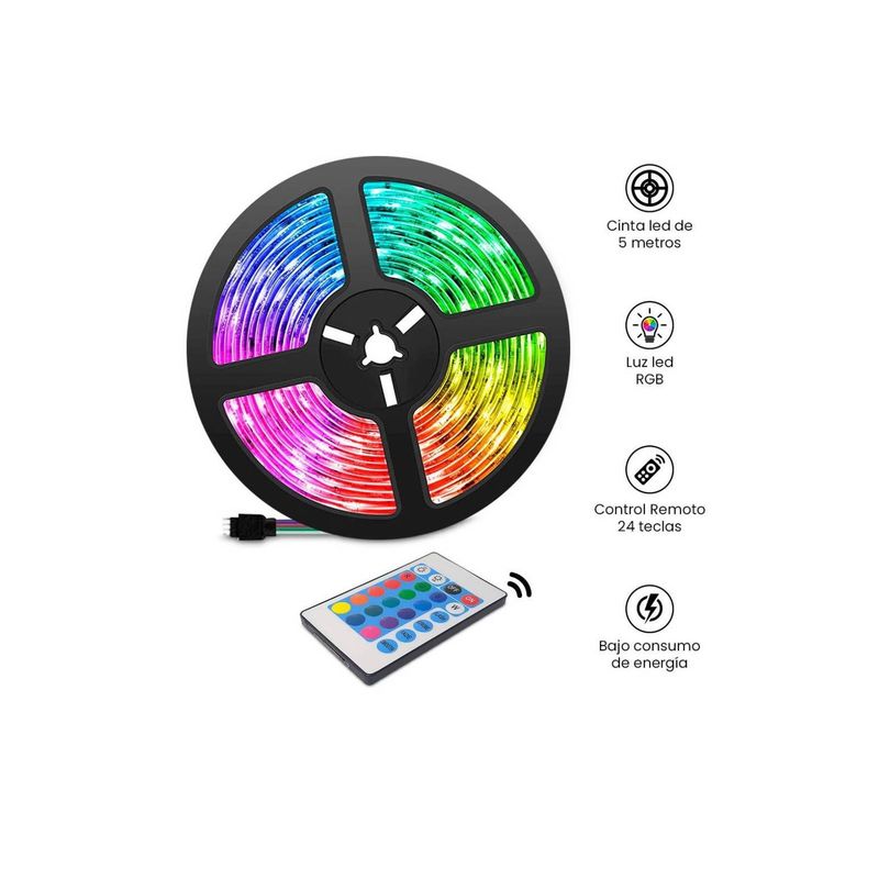 GENERICO - Cinta Tira Luz Led  RGB de 5 Mettros con Control