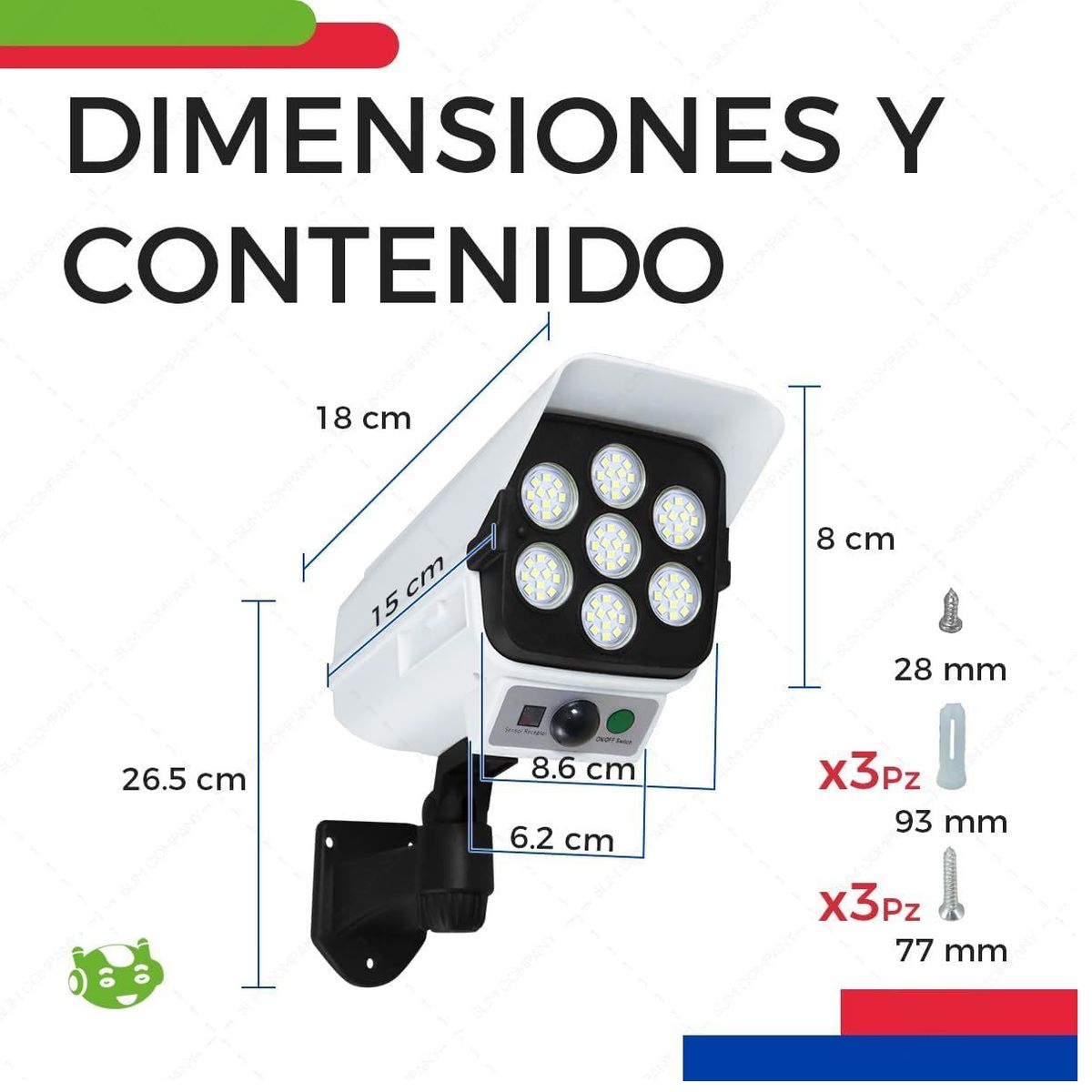 GENERICO - Lampara Solar Led Tipo Cámara De Seguridad Con Sensor Movimiento