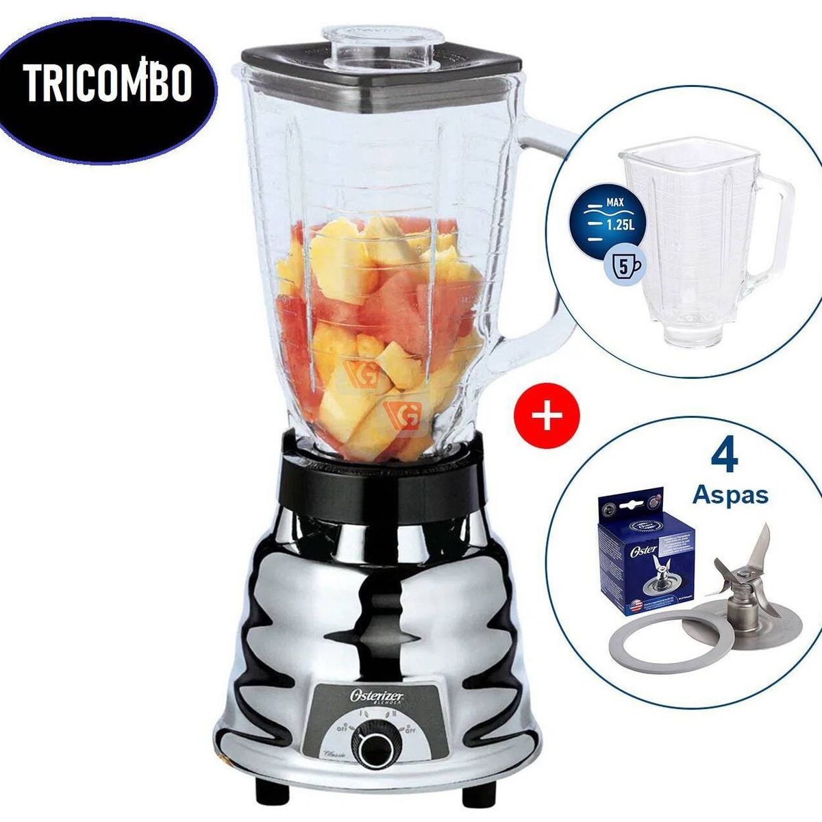OSTER - Tricombo Licuadora 250 22 Oster más Vaso de Vidrio y Cuchilla
