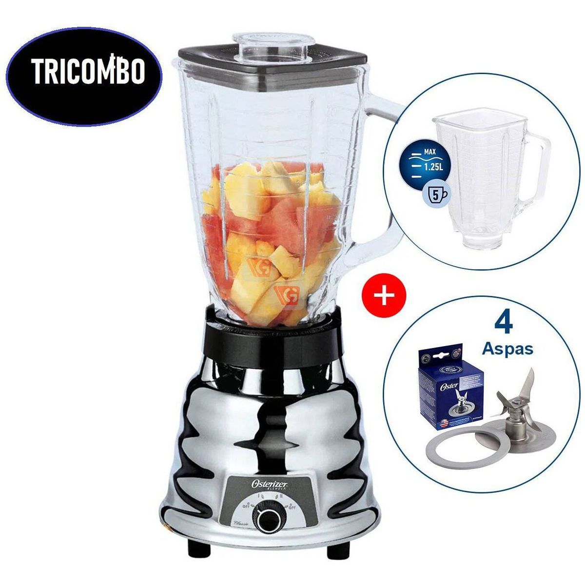 OSTER - Tricombo Licuadora 250 22 Oster más Vaso de Vidrio y Cuchilla