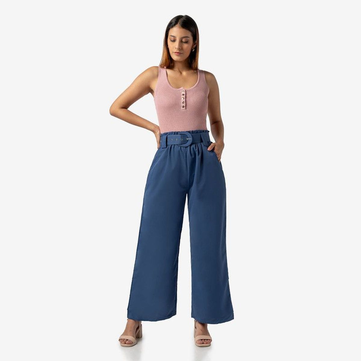 OEM - Polo de Hilo Sin Mangas Mujer Color Palo Rosa