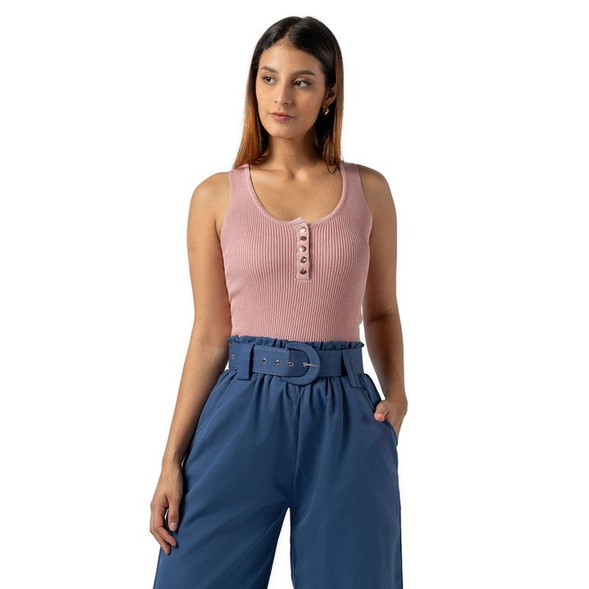OEM - Polo de Hilo Sin Mangas Mujer Color Palo Rosa