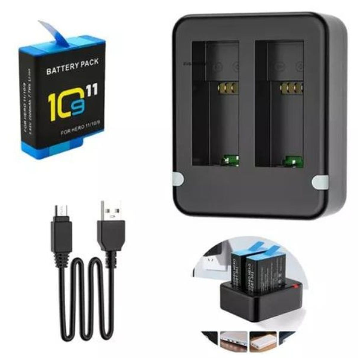 GENERICO - Cargador De Baterías Para Gopro Hero 12 11 10 9