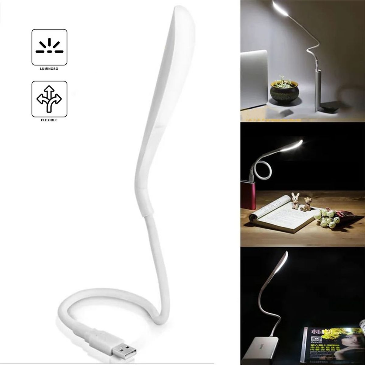 DREIZT - Lámpara de Lectura USB LED Flexible para Laptop Blanco