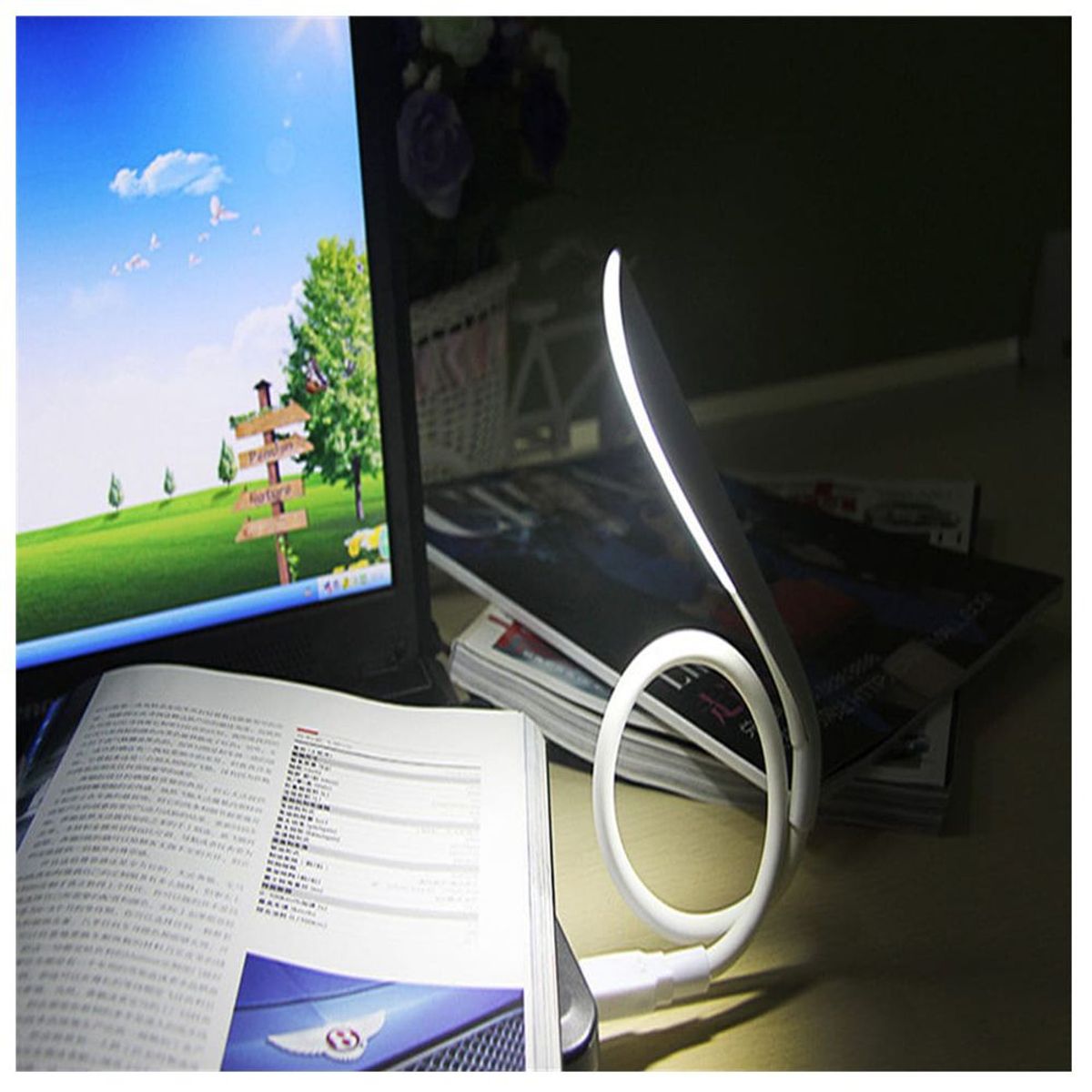 DREIZT - Lámpara de Lectura USB LED Flexible para Laptop Blanco