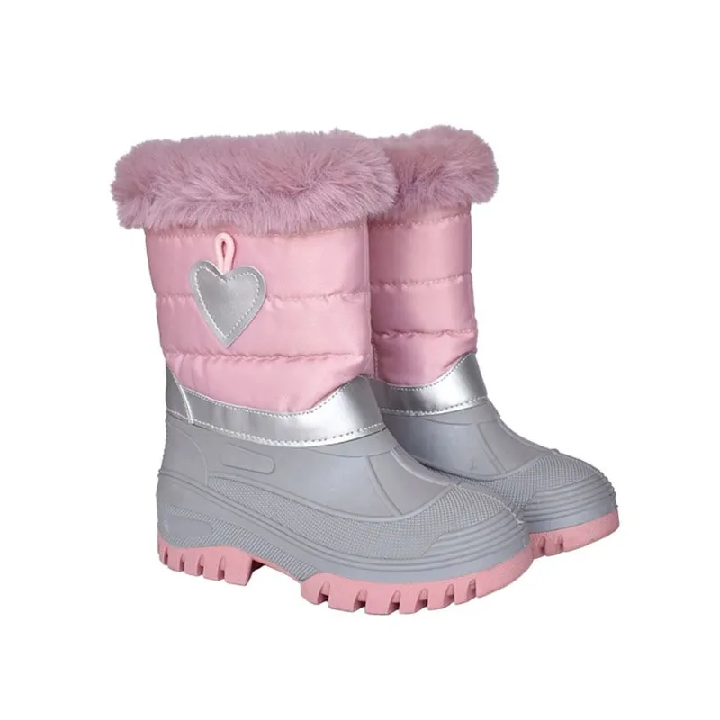 GENERICO - BOTA IMPERMEABLE ACOLCHADA PARA NIEVE Y LLUVIA CORAZÓN PLOMO ROSA