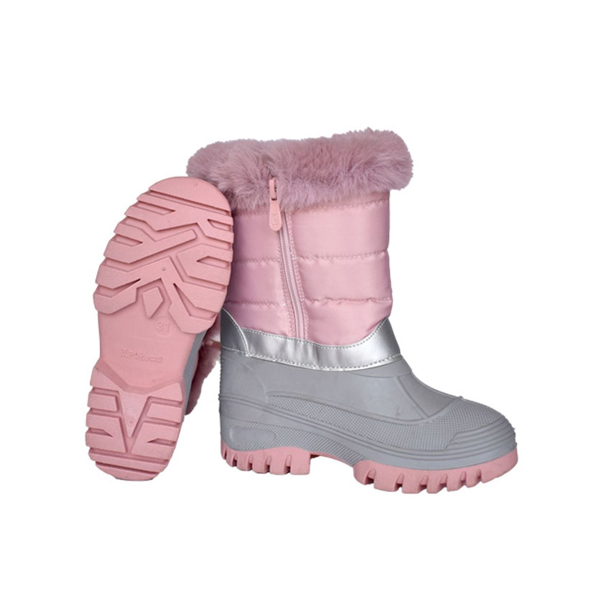 GENERICO - BOTA IMPERMEABLE ACOLCHADA PARA NIEVE Y LLUVIA CORAZÓN PLOMO ROSA