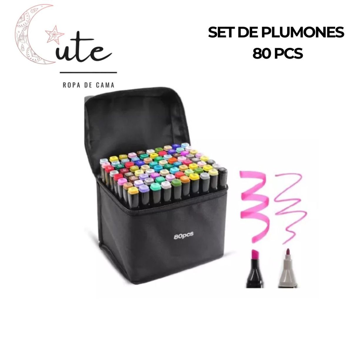 GENERICO - SET DE PLUMONES DOBLE PUNTA 80 PIEZAS