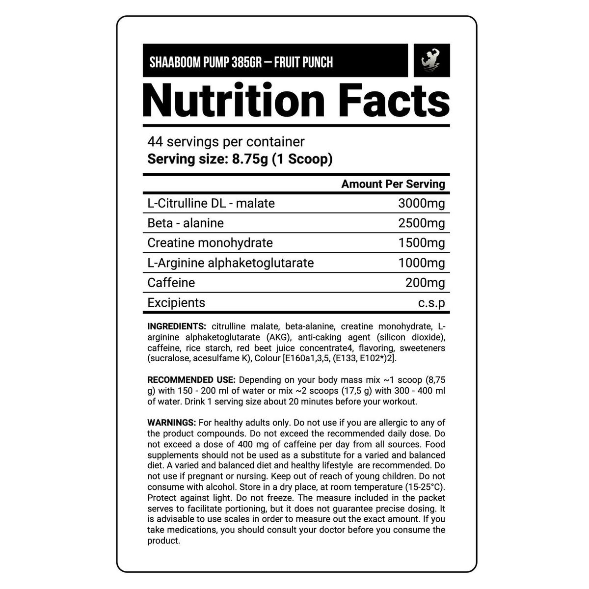 KEVIN LEVRONE - Pre-Entreno Shaaboom Pump 44 serv - Fruit Punch