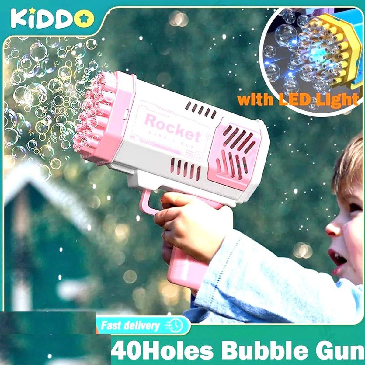 GENERICO - Pistola Burbujas Luz Led 40 Agujeros Regalo Genieka