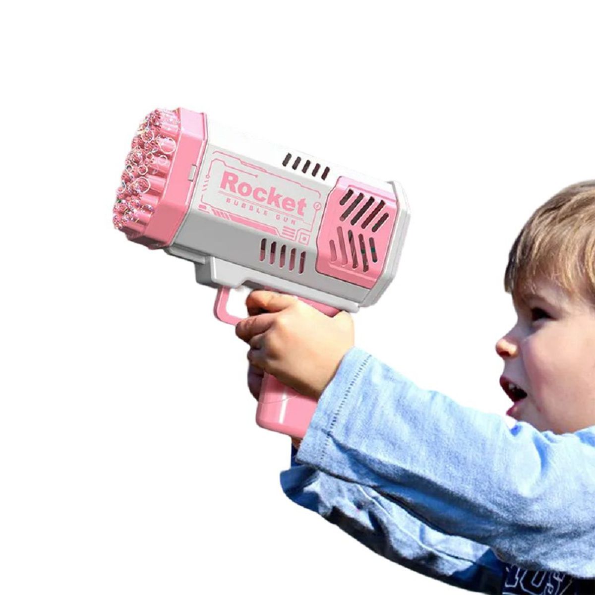 GENERICO - Pistola Burbujas 40 Agujeros Luz Led Día del Niño Genieka