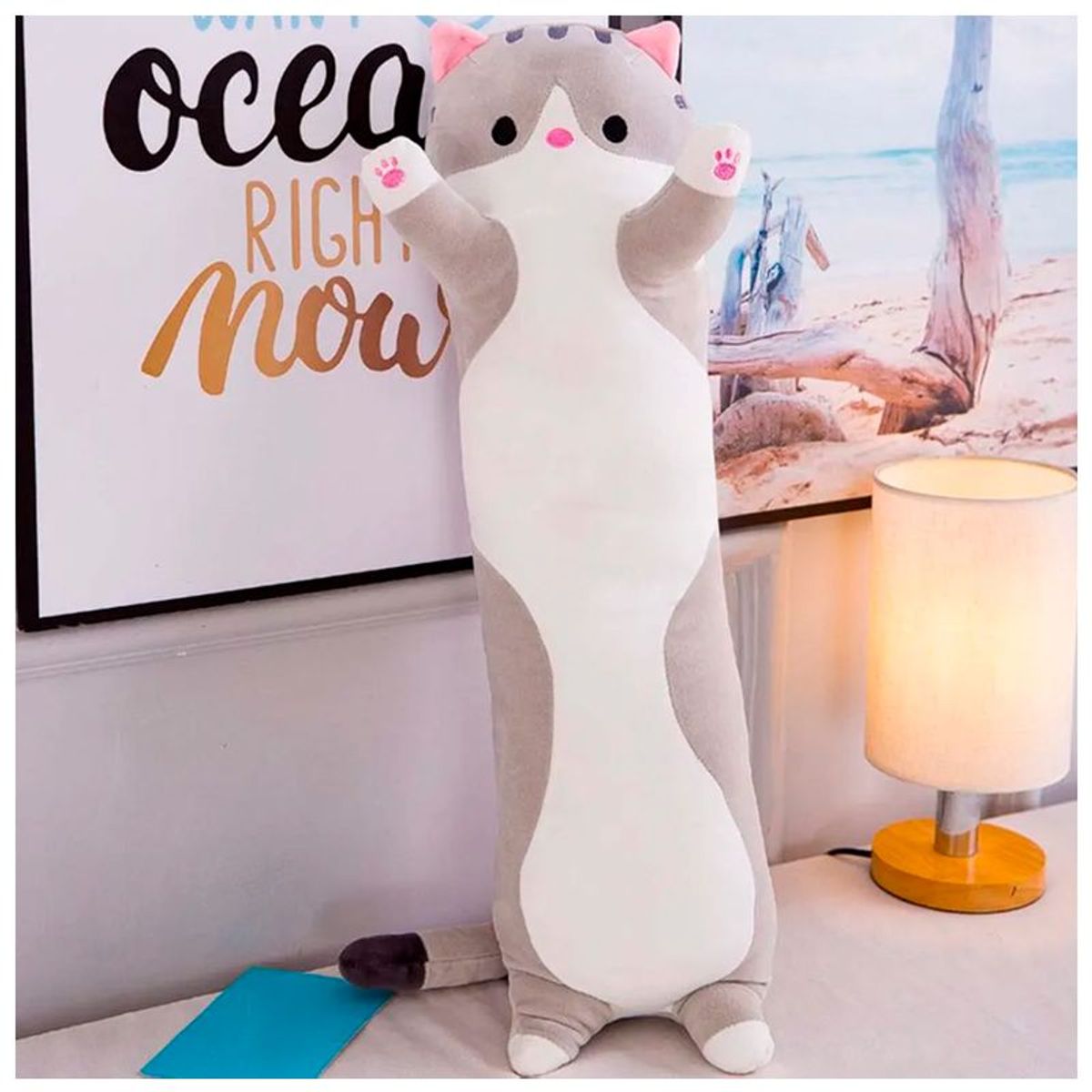 GENERICO - Peluche Almohada Gato - Gris - 110cm