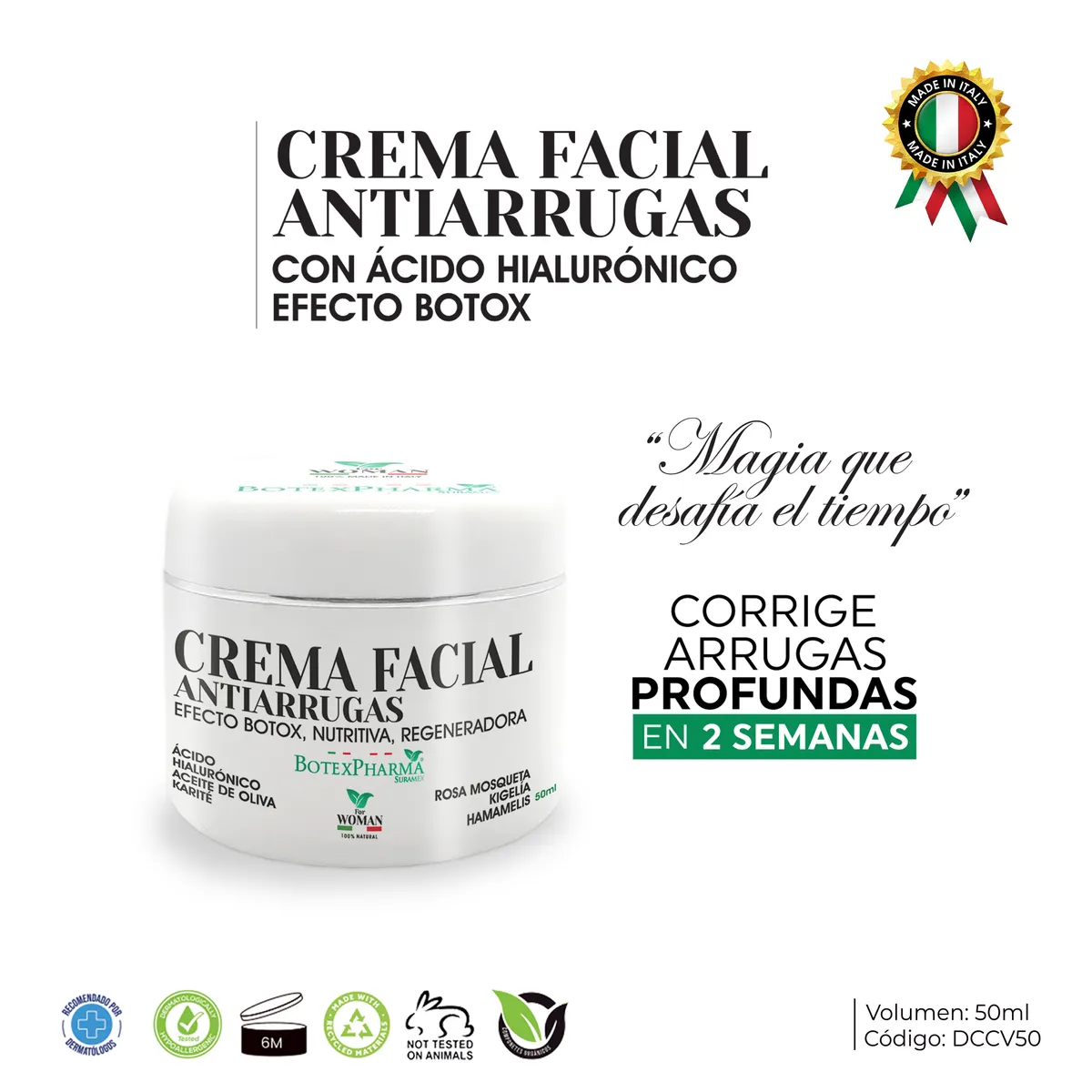 BOTEXPHARMA - CREMA  ANTI-AGE Efecto Botox  ACIDO HIALURONICO ITALIA 50 ml