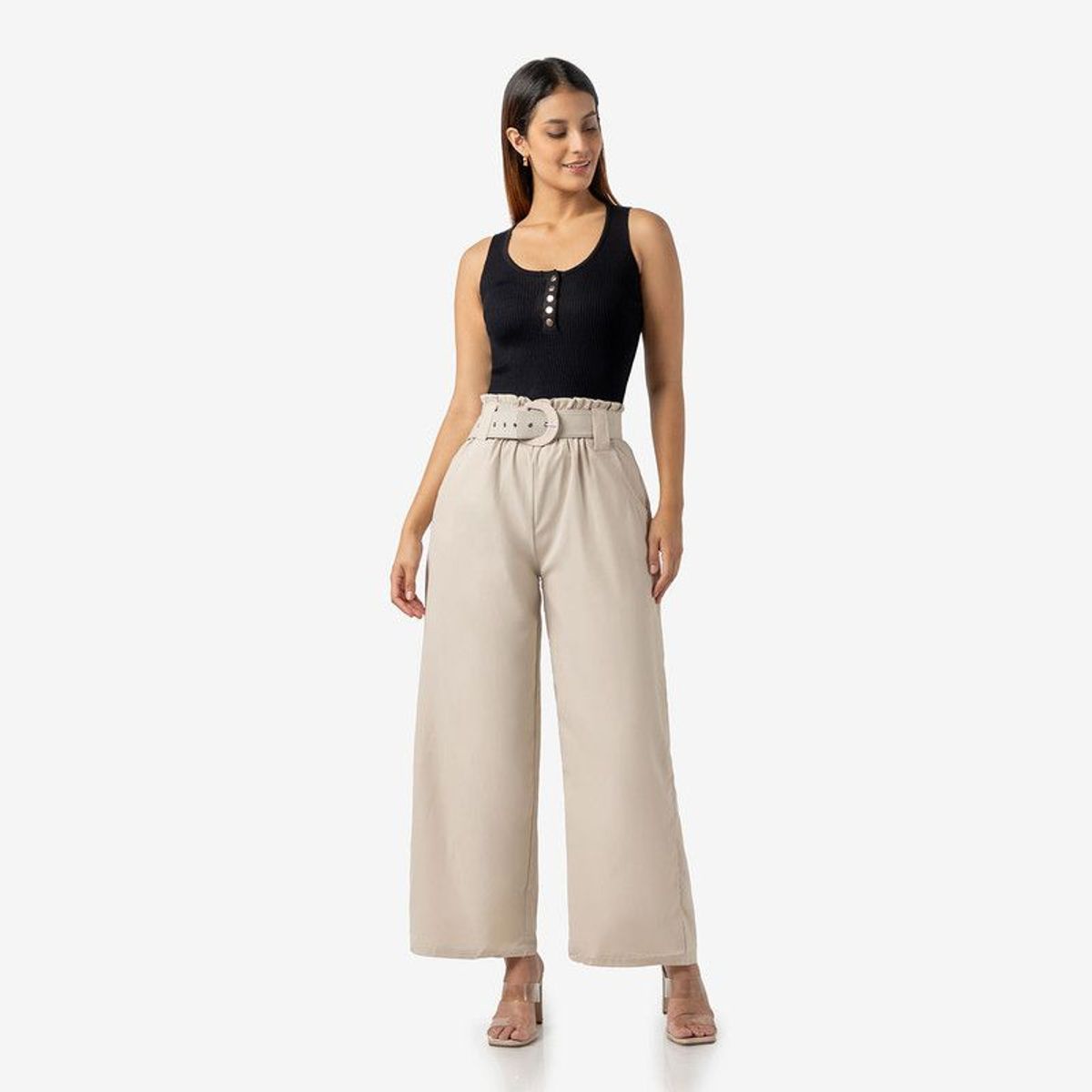 OEM - Polo de Hilo Sin Mangas Mujer Color Negro