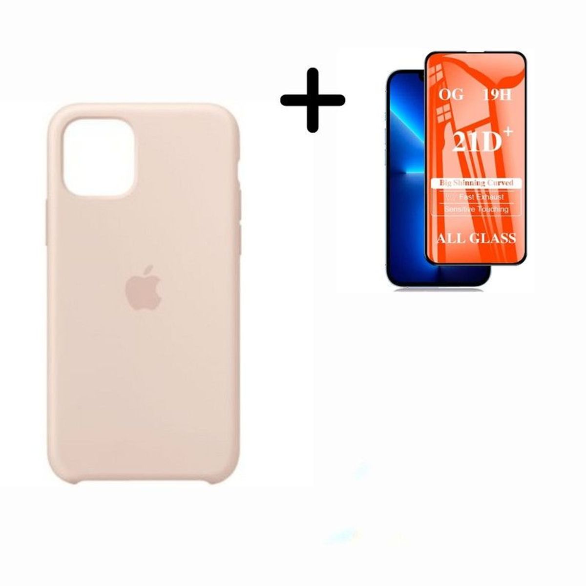 APPLE - Case Silicona Para Iphone 12 o 12 Pro PALO ROSA + Mica de Vidrio
