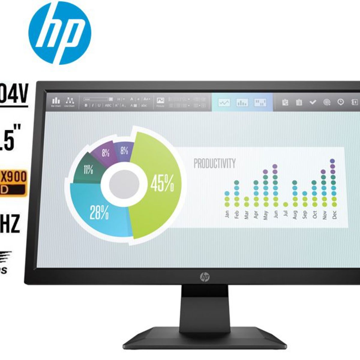 HP - Monitor HP P204v - Pantalla 19.5"  HD -  Antirreflejo