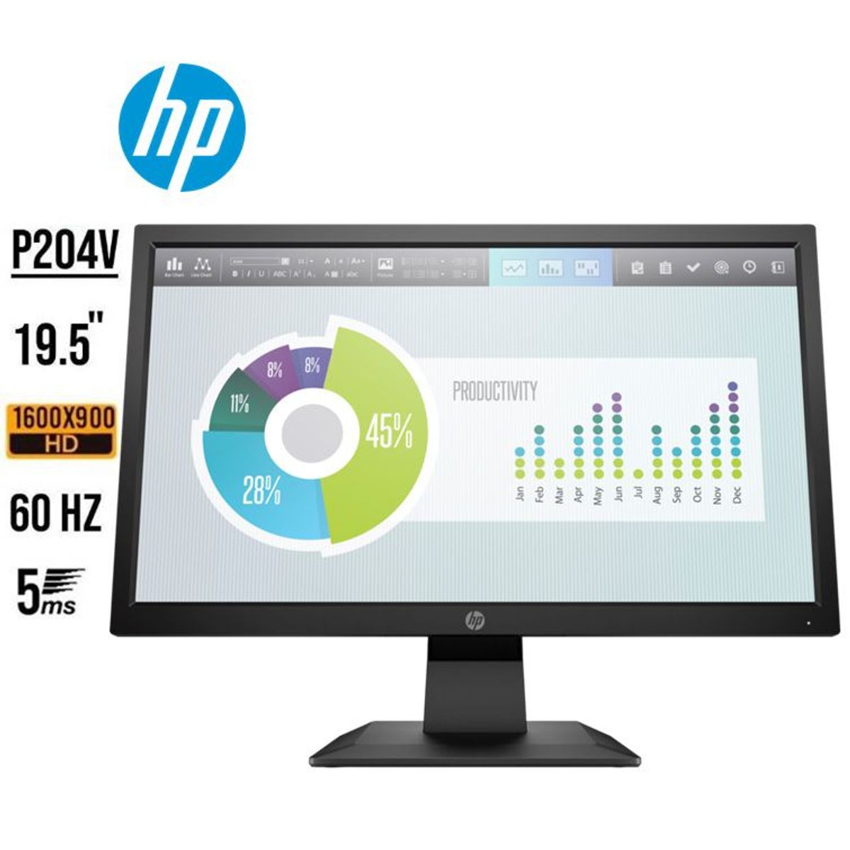 HP - Monitor HP P204v - Pantalla 19.5"  HD -  Antirreflejo