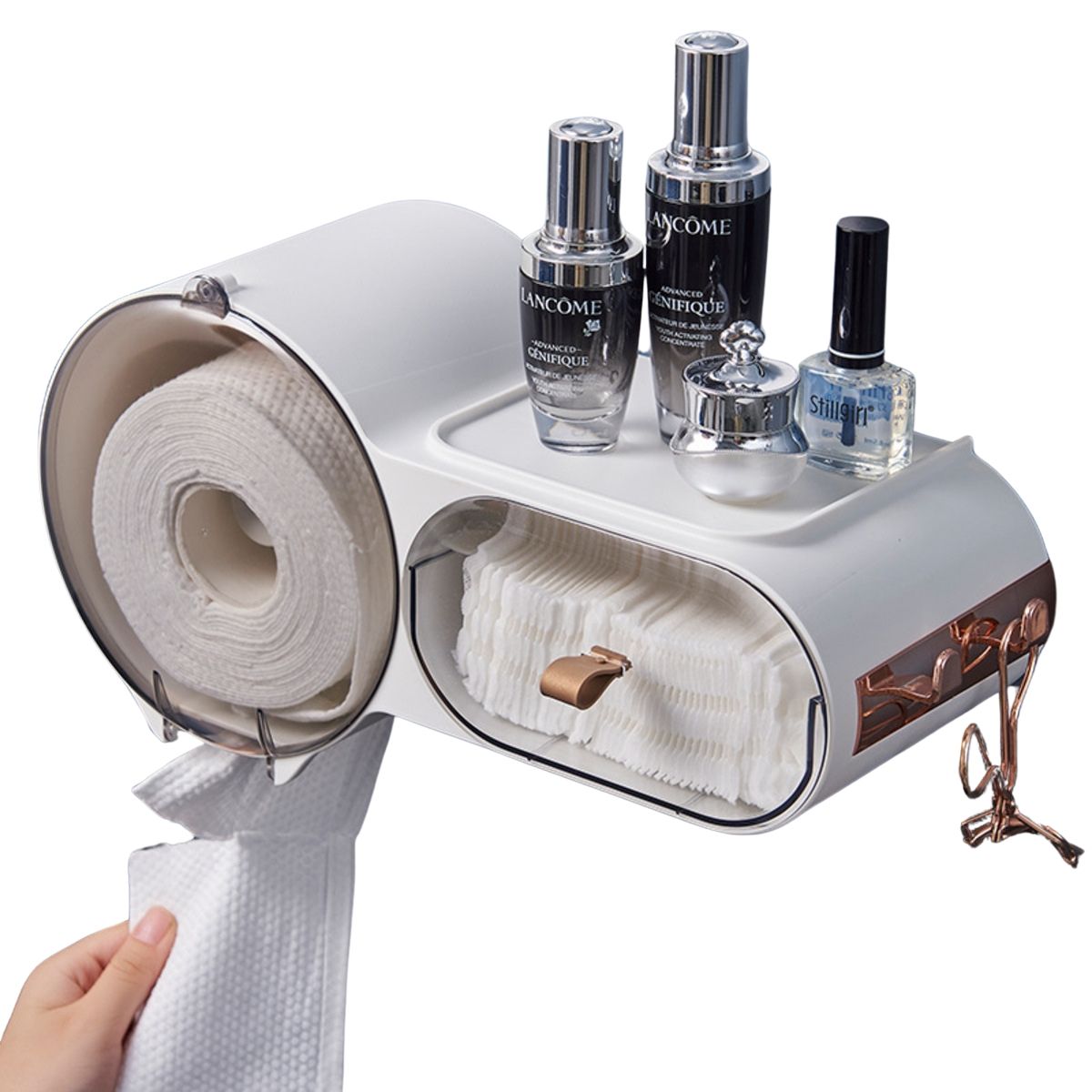 ELMEJORPRECIO - Dispensador De Papel Higiénico Con Cajón Y Tapa Magnética Blanco