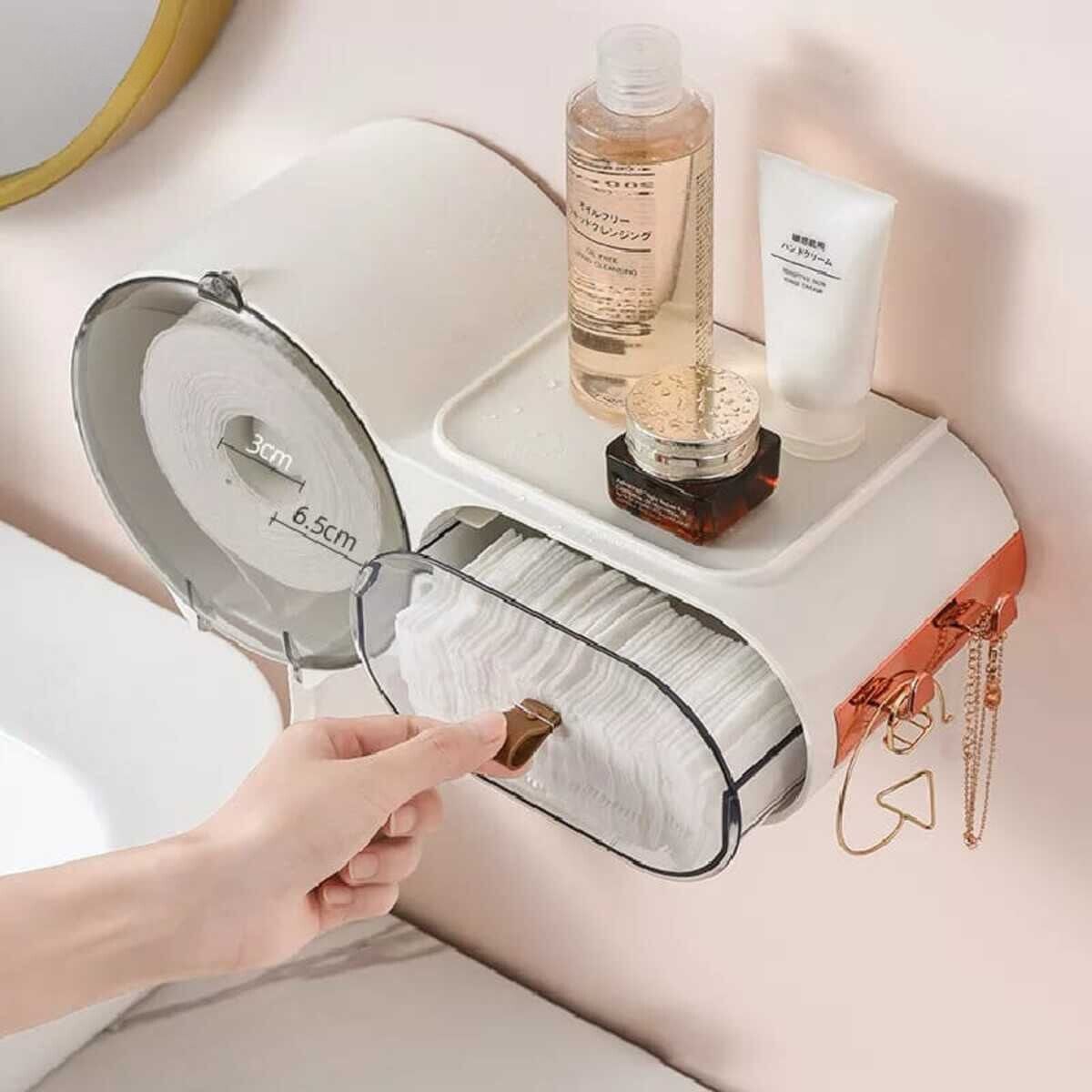 ELMEJORPRECIO - Dispensador De Papel Higiénico Con Cajón Y Tapa Magnética Blanco