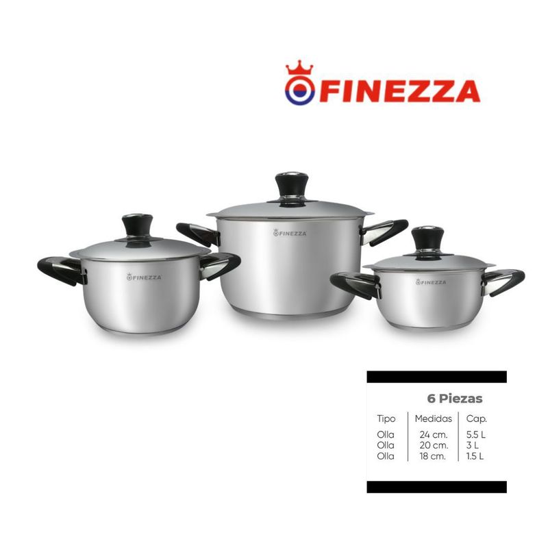 FINEZZA - JUEGO DE OLLAS EN ACERO INOXIDABLE 6 PZAS  FINEZZA
