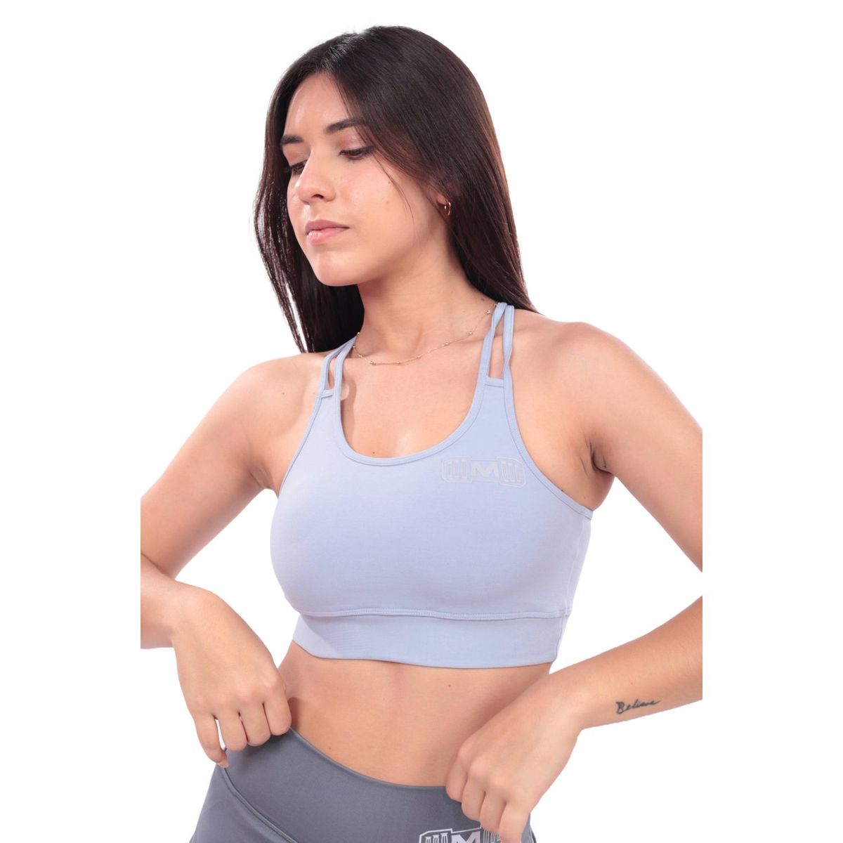 M MUSCLE MUSEUM - Top Deportivo con Tiras color Celeste para Mujer