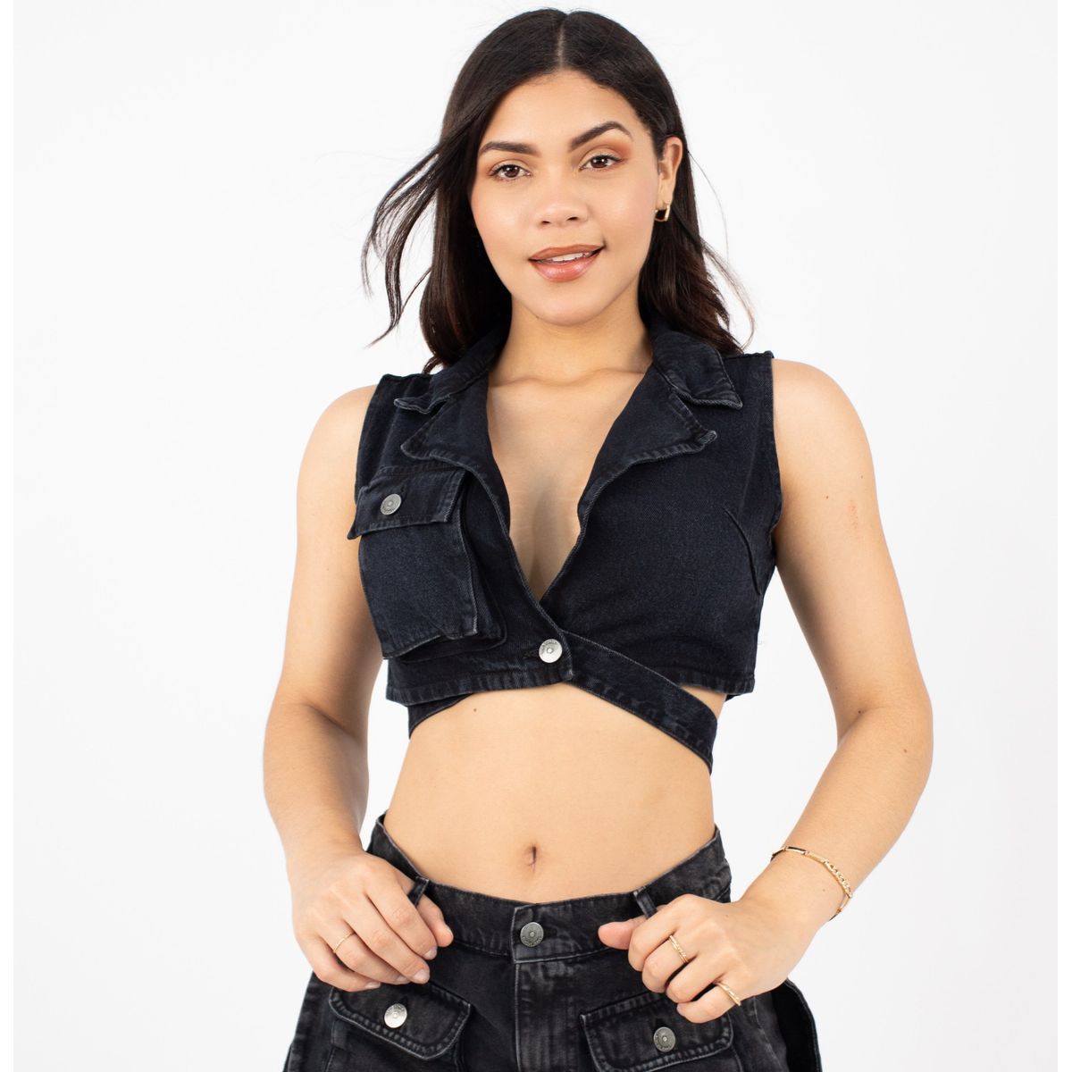 BENCUS JEANS - Top Corto Envolvente Mujer Denim