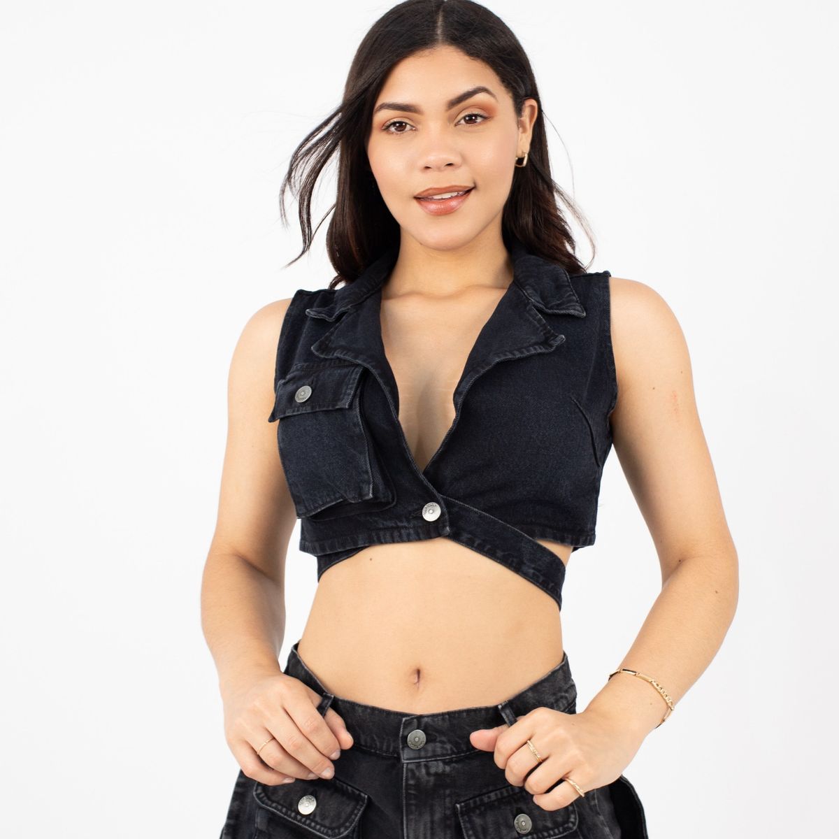 BENCUS JEANS - Top Corto Envolvente Mujer Denim